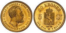 NORWAY. Oscar II. 1875 Gold 20 Kroner. PCGS MS65. KM 348