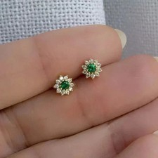 1.50Ct Round Cut Lab-Created Emerald Stud Earrings 14K Yellow Gold Plated