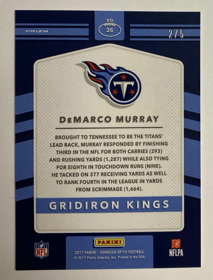 2017 Donruss Optic Green Emerald Prizm #/5 DeMarco Murray Gridiron Kings Rare - Image 4 of 4
