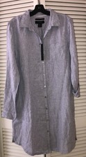 Tahari 100% Linen Shirt dress Size Medium New Blue Striped