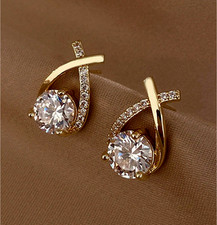 Womens 18k Gold Plated Hoop Earrings Crystal Drop Dangle Elegant Fashion Jewelry