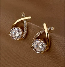 Womens 18k Gold Plated Hoop Earrings Crystal Drop Dangle Elegant Fashion Jewelry