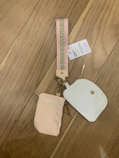 Lululemon Dual Pouch Wristlet Wallet Keychain Coin Purse pink white