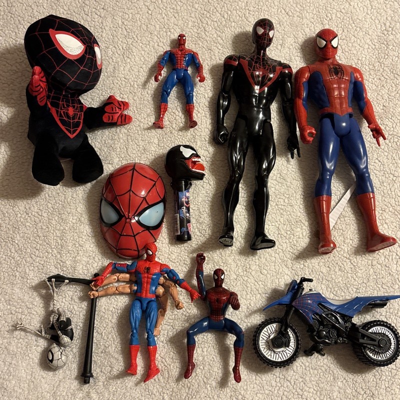 Spider-Man Mixed Lot Action Figures Motorcycle Plush Miles Morales Bundle Marvel