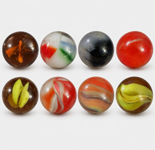 Lot of 8 Glass Toy Marbles Swirl  Cat's Eye Assorted Colors, Machine Made