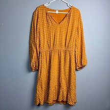 Old Navy L Mustard Yellow Geometric Diamond Print Novelty Long Sleeve Mini Dress