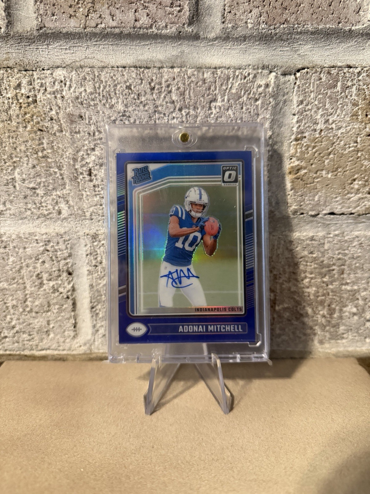 Jets Adonai Mitchell 2024 Optic Rated Rookie On Card Auto Blue Prizm /99