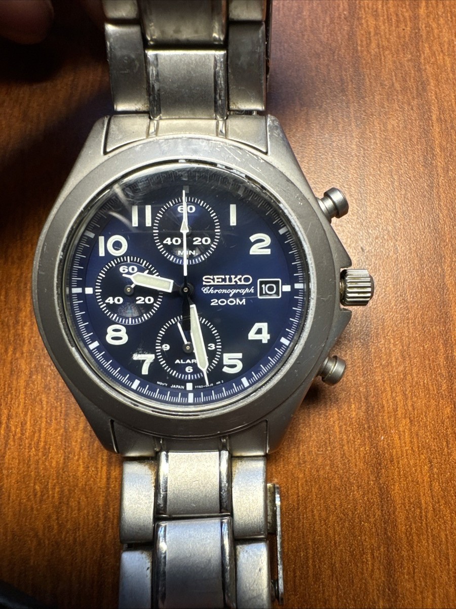 SEIKO chronograph Stainless Blue 200m New Battery 7T62-0ah0 Men's