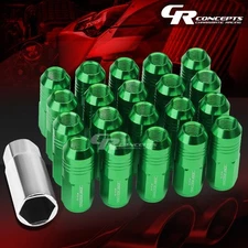 JDM GREEN 20PCS M12X1.5 20MM OD 50MM TALL CLOSED END ALUMINUM LUG NUTS+ADAPTER