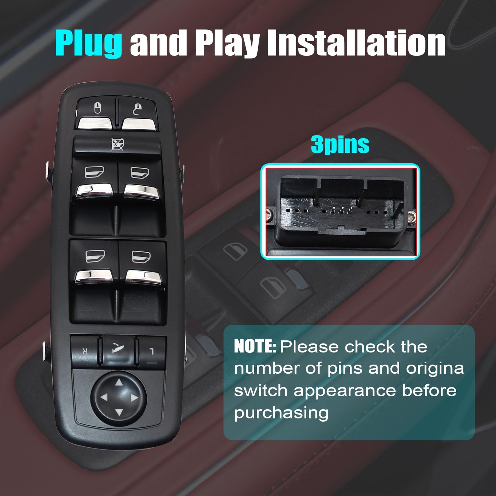 Power Window Switch for Maserati Ghibli, Quattroporte 20142018  3 Pins