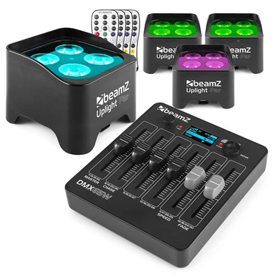 BeamZ BBP90 Battery Powered Uplighting - 4 Wireless LED Uplights Package - Image 1 of 4