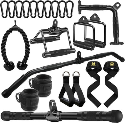 LAT Bar Cable Attachment with Rubber Handgrips, Deluxe Heavy Duty Solid Curl Bar
