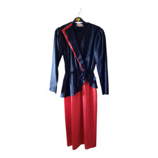 🌹 Vintage Nina Rick Black & Red Dress – UK 10 Made in England Side Bow, V-Neck