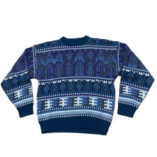 VTG 1990 Saturdays Sweater Men L Purple Green Gray Abstract Grandpa Cosby 80s