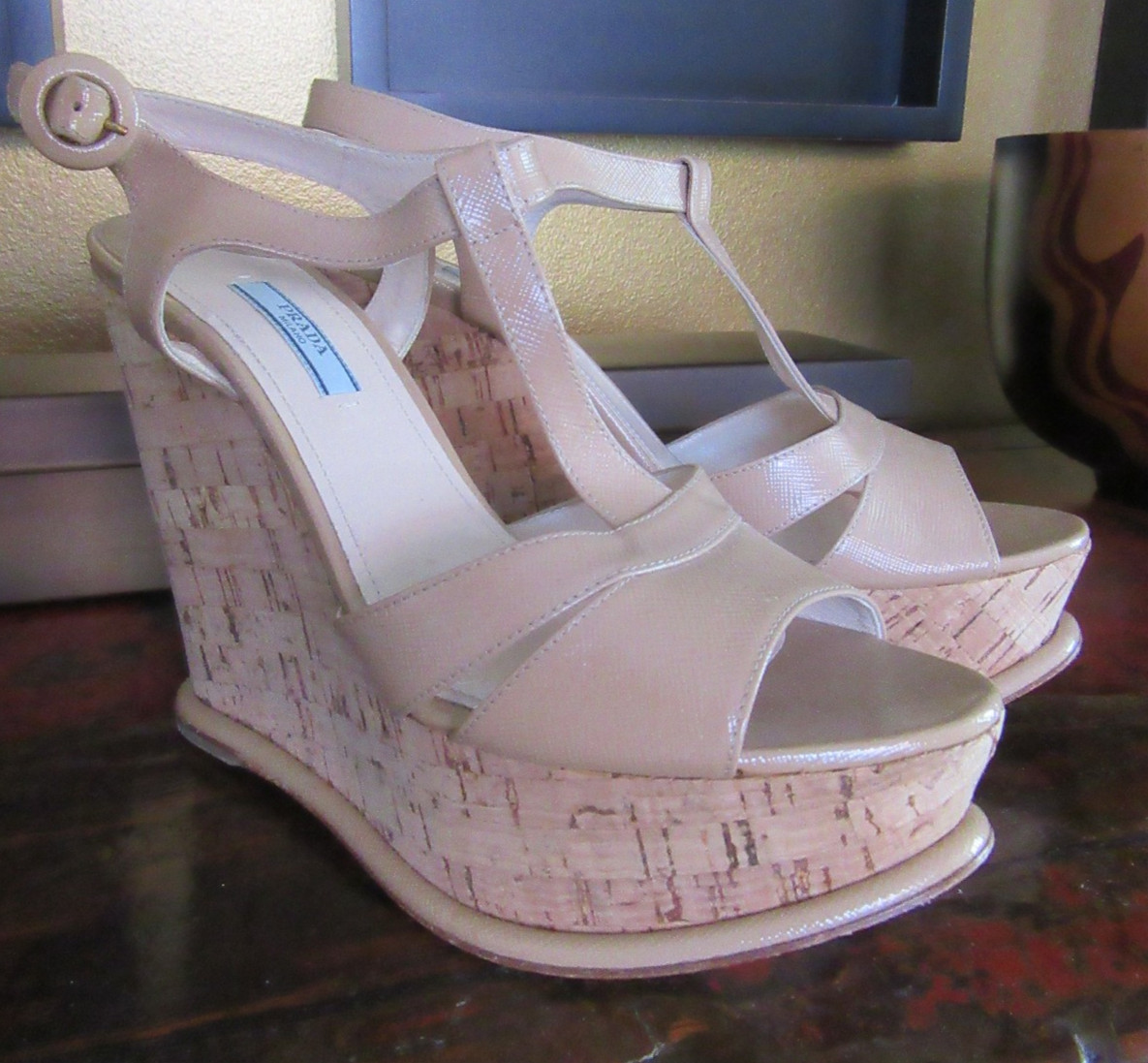 NEW PRADA Saffiano Platform Wedge Cork Sandals Black US 10 EU 40 thumbnail 8