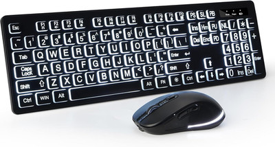 Large Print Backlit Wireless Keyboard and Mouse, 2.4G Full Size Keyboard and Mou