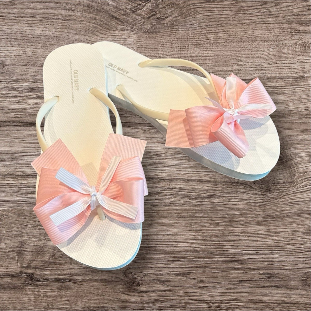 Bridesmaid Bride Beach Wedding Flip Flop Sandals Size Pale Pastel Pink Bow