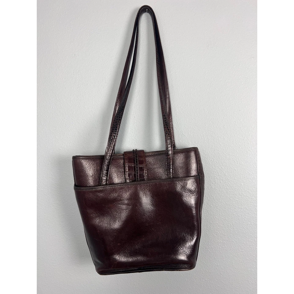 De Colección Brighton Becka Cuero Marrón Tejido Cocodrilo Bolso de Hombro Cartera Y2K Preppy Foto 3 de 4