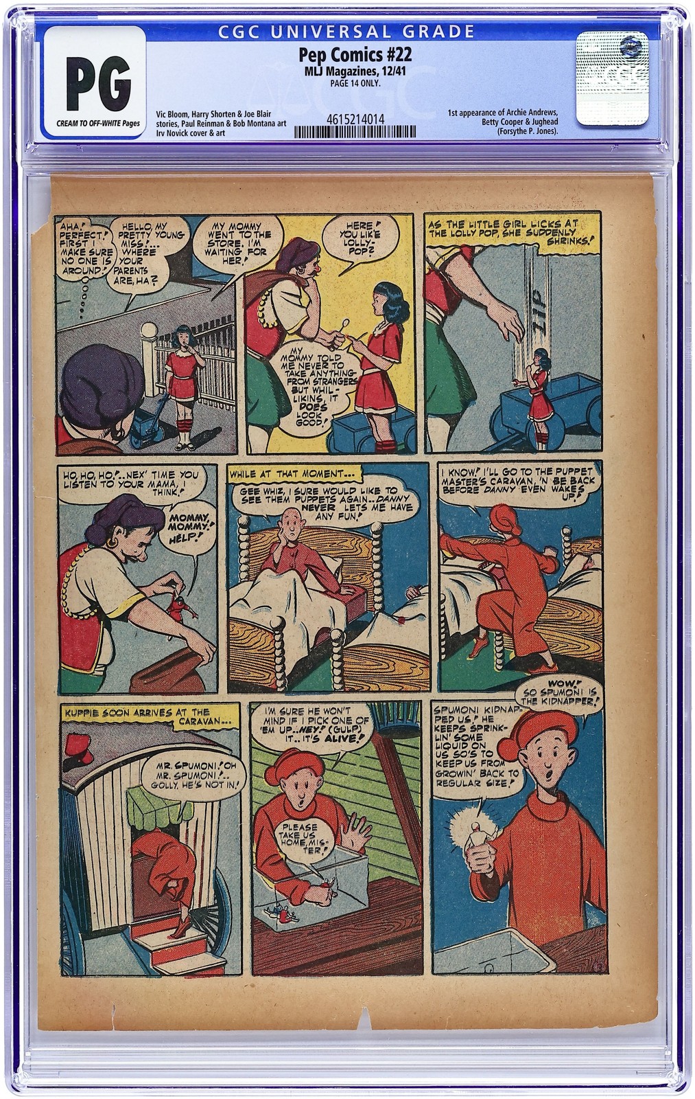 Pep Comics (1940-1987 Archie) 22 CGC Page 14 Only 4615214014 1st app. Archie