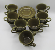 SET 14 CUPS 10 SAUCERS SHEFFIELD AVOCADO GREEN SCALLOPED ARCH HOMER LAUGHLIN!