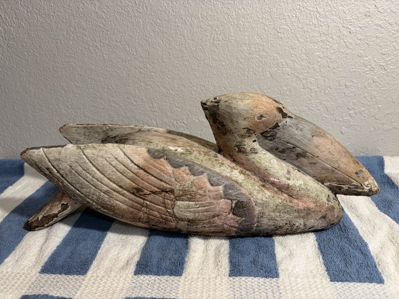 Architectural or Garden Salvaged Pelican Carved Wood Folk Art Bird Figurine 
