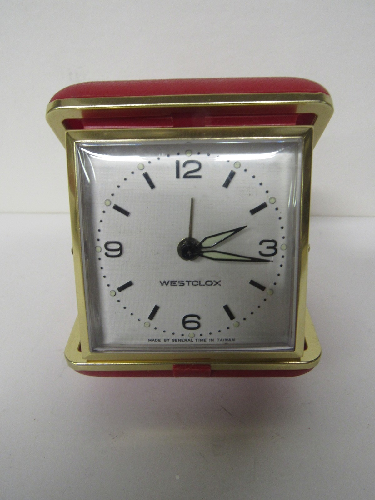 Vintage Westclox Folding Travel Alarm Clock in Hard Red Case - Works Great