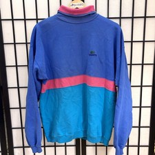 IZOD Lacoste Vintage Blue  Pink Colorblock Turtleneck Retro Preppy Sweatshirt L