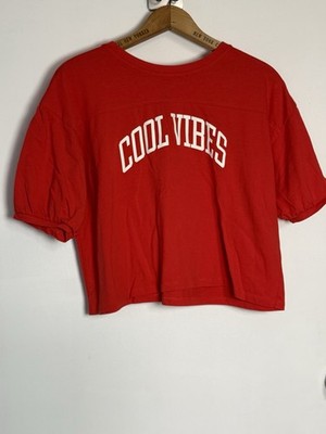 ThereAbouts Juniors Short Sleeve Crop Top Size 3XL Plus Red Cool Vibes.