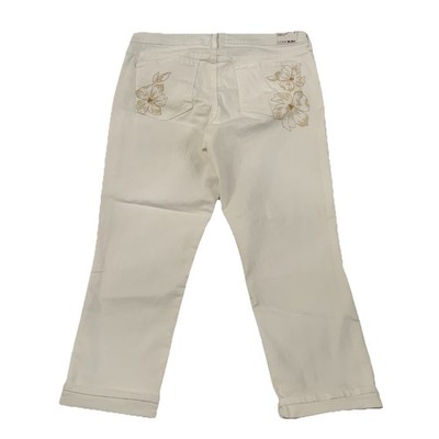 Code Bleu White Denim Weekend Jean 14 Straight Leg Embroidered Relaxed Fit New