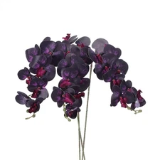 3Pcs 41" 9 Heads Artificial Orchid Stems Faux Phalaenopsis, Black Purple