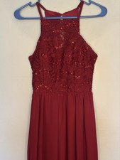 Speechless Juniors Dress Burgundy Evening Gown Lace Bodice High Neck Size 7