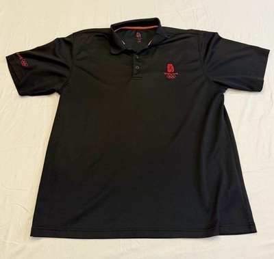 Official 2008 Beijing Olympics Men's Large Polo Shirt, Black With Red Graphics