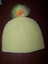 Pale Yellow Crocheted Beanie with Pom Pom NEW