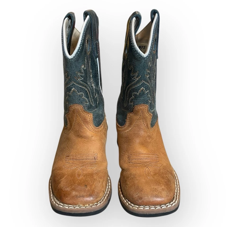 Bota Old West para niños pequeños azul marrón Western punta cuadrada talla 5 Foto 4 de 4