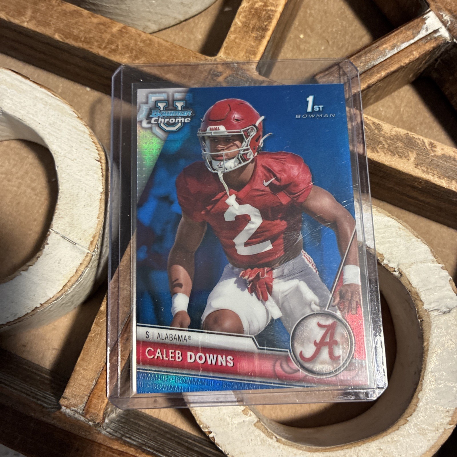 2023 Bowman University Chrome #49 Caleb Downs Blue Refractor #/199 1st Bowman