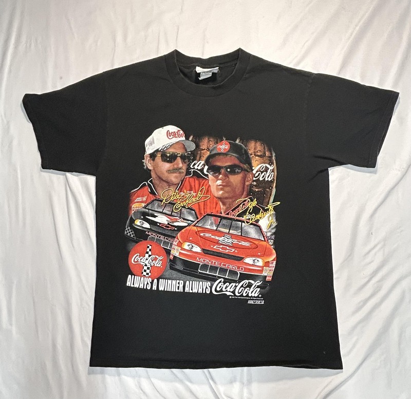 Vintage Coca-Cola NASCAR Shirt Mens Large Black Chase Authentics Made USA 90s