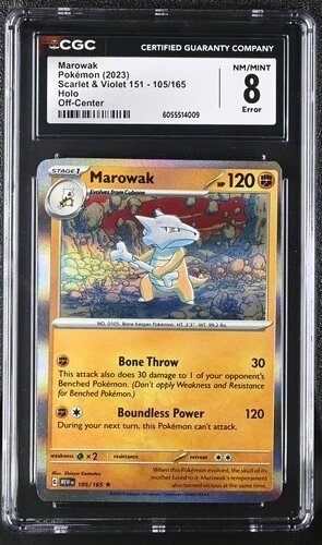 Pokemon TCG MEW 151 : MAROWAK 105/165 CGC 8 Holo Error Miscut Off Center *RARE*