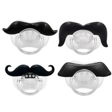 4 Pack Funny Baby Toddler Orthodontic Pacifiers SAFE Kissable Mustache Pacifier