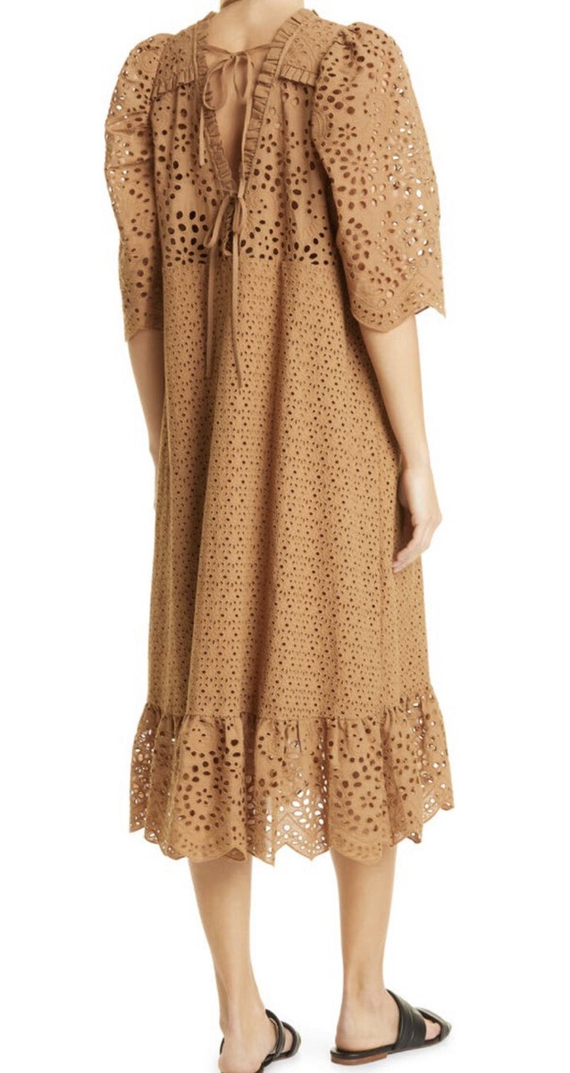 munthe brown dress Cogga eyelet Midi women's Size 40 US 8 New Back Lace A-Line Dress Round Neck Dress color:22 - BLACK Tysha
