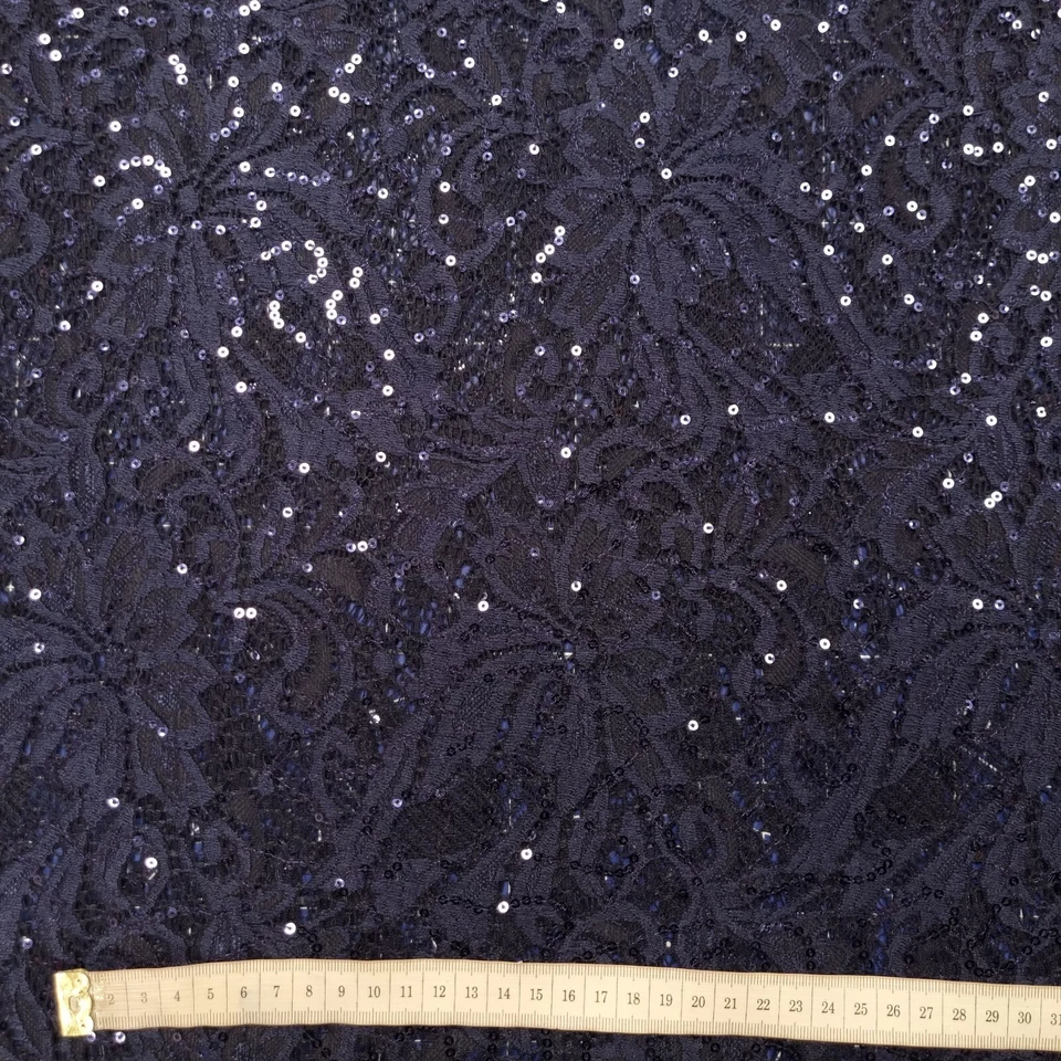 Spitze Stoff Kleiderstoff mit Blumenmuster und Pailetten, dunkelblau 50 cm - Bild 4 von 4