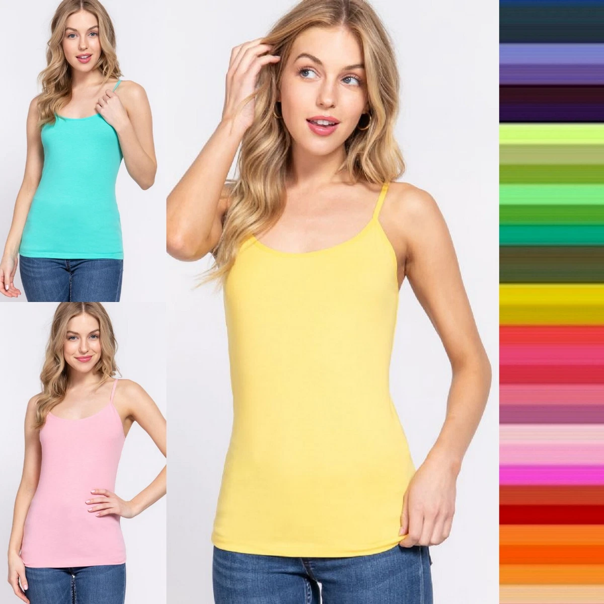 Cami Tank Adjustable Spaghetti Strap No Bra Soft Stretch Cotton Sleeveless  Top