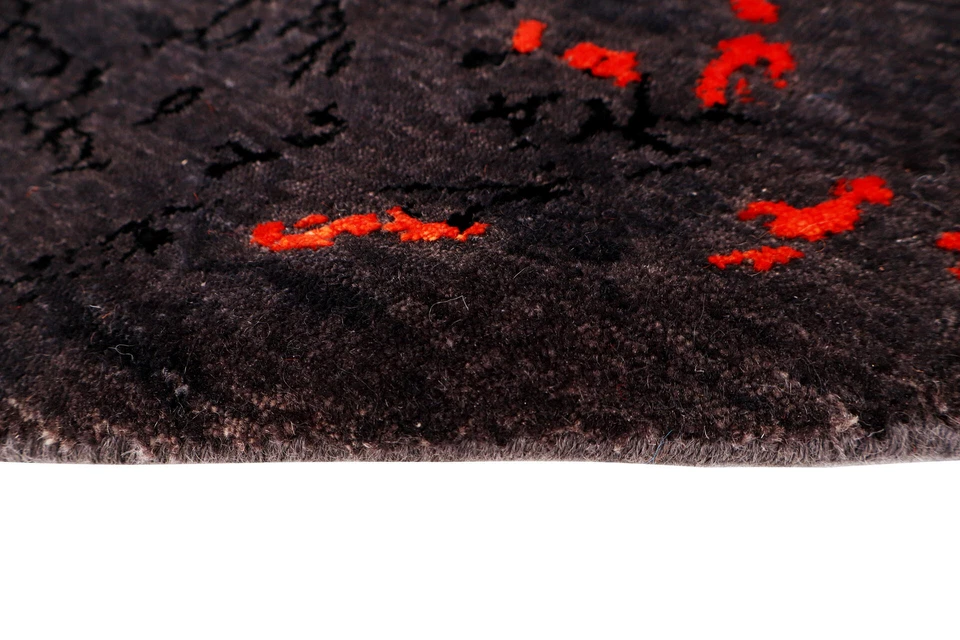 Designer Teppich rund 245x245 cm Wolle Bambus Seide Handgeknüpft anthrazit rot - Bild 4 von 4