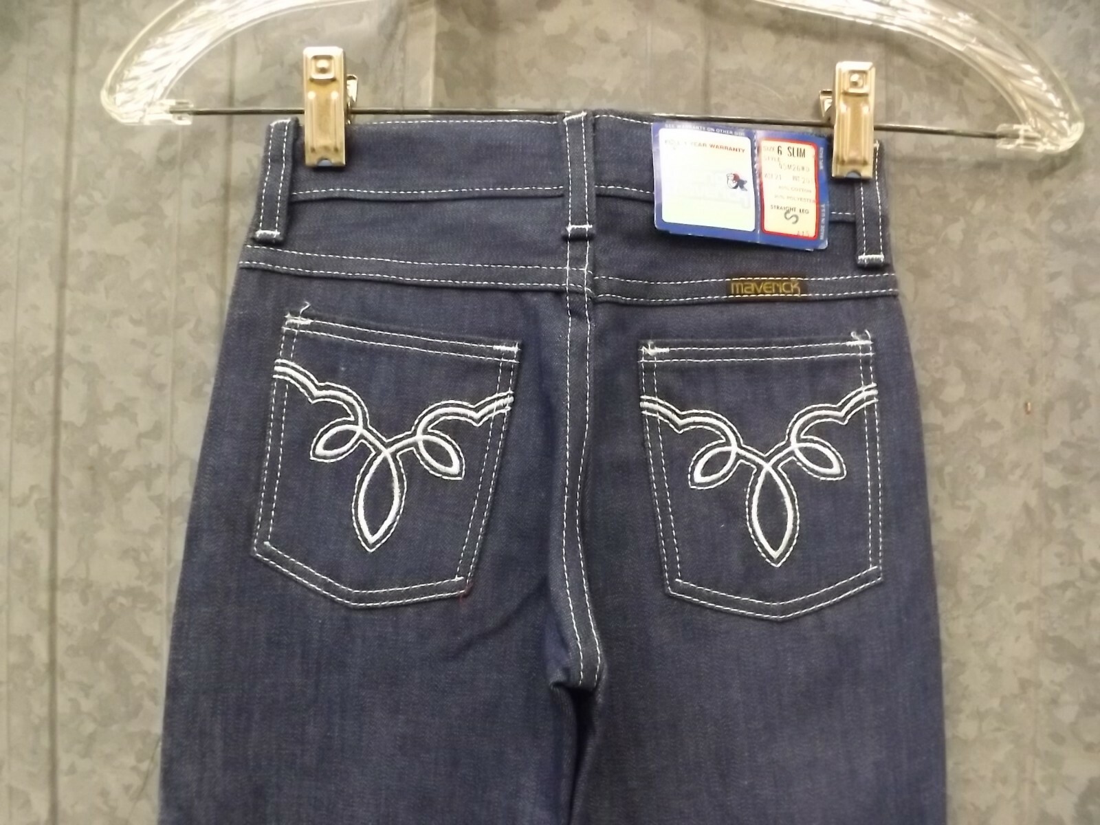USA Vtg New Maverick Fashion Pockets White Stitch Blue Denim