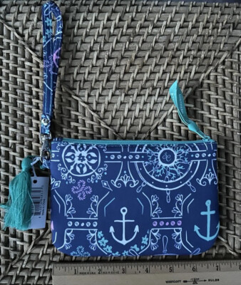 NEW NWT Wallet w Strap Nautical Blue White Southern Couture Zip ID Phone