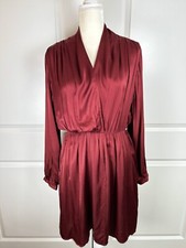 Mango MNG Satin LS Faux Wrap Mini Dress Classic SZ M Burgundy Red NWT $79 ECOVER
