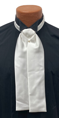 Men's White Satin Ascot Cravat Tie with Pin Formal Victorian Morning Dress