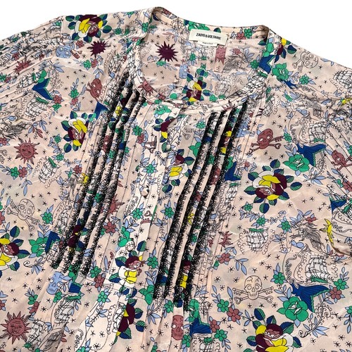 Zadig & Voltaire Thai Tattoo Silk Top Blouse S/S Shirt All Over Print Womens S - Picture 3 of 10