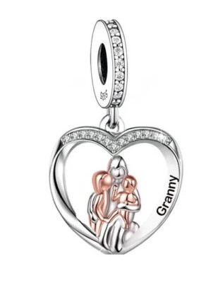 OMA & ENKELKINDER UMARMUNG HERZ CHARM   ECHT 925 STERLING SILBER GESCHENK