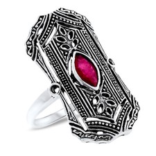 GENUINE RUBY 925 STERLING SILVER ANTIQUE STYLE SOLITAIRE FILIGREE RING   1077