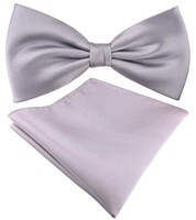 Seidenfliege + Tigertie Satin Einstecktuch In Uni Silber Grau - 100% Reine Seide